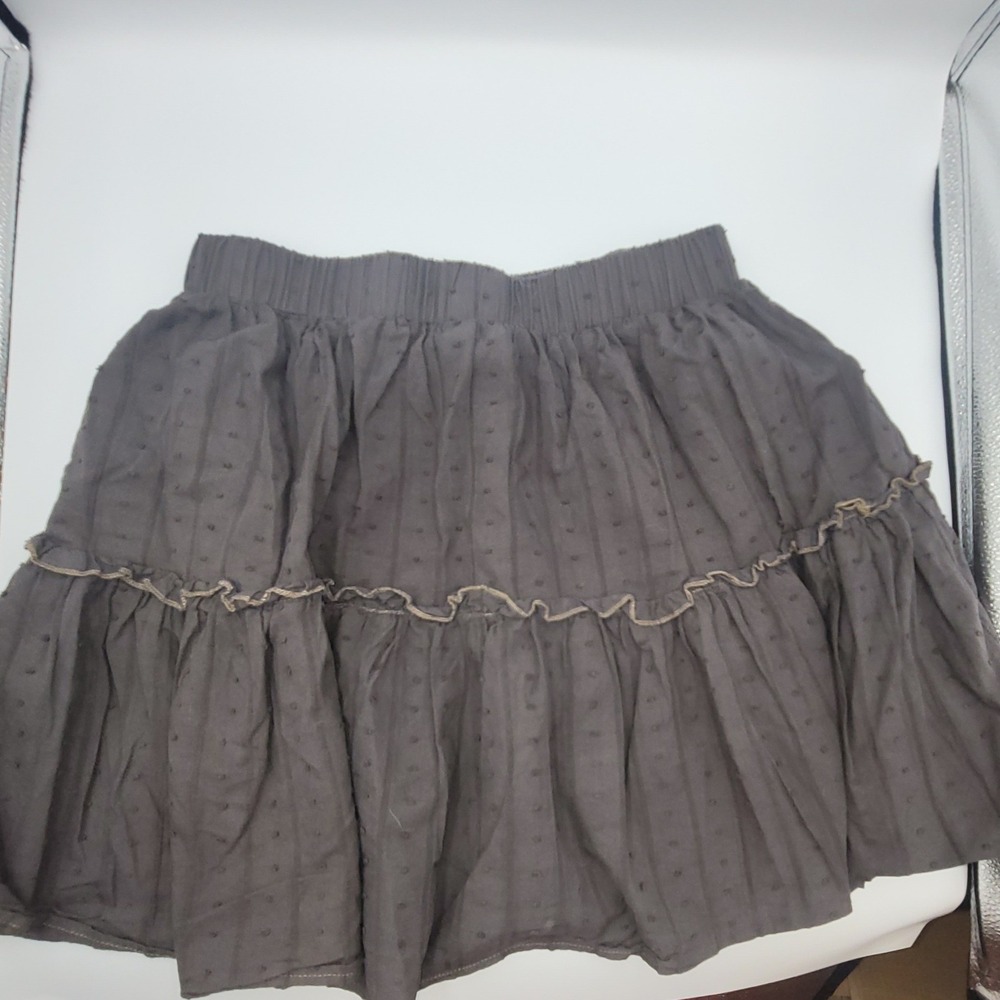 SHEIN Charcoal Grey Swiss Dot Tiered Mini Skirt Elastic Waist Size Large L 8/10